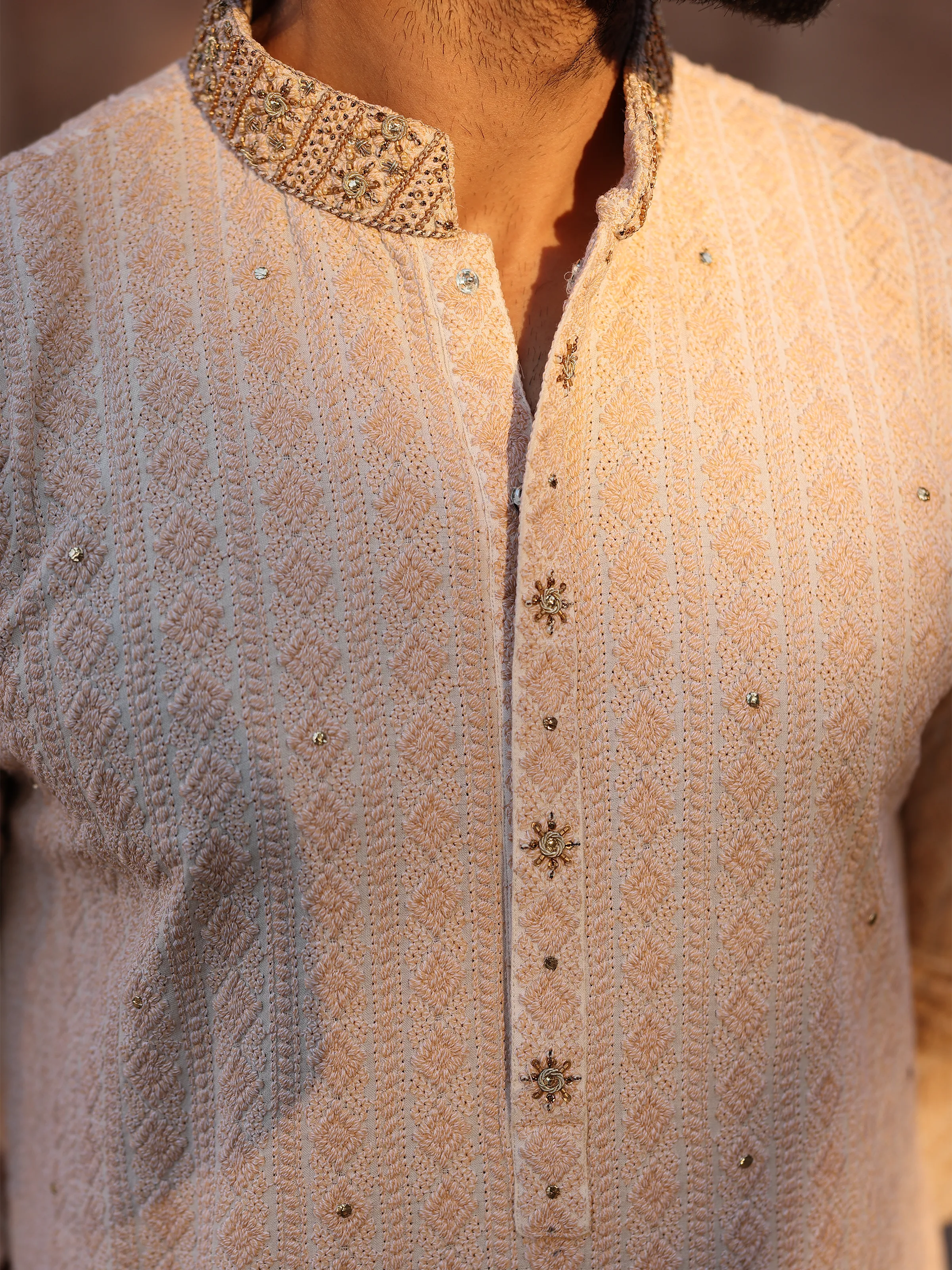 Embroidered Schiffli Kurta Pajama - ECMTKP5-014 - Image 3