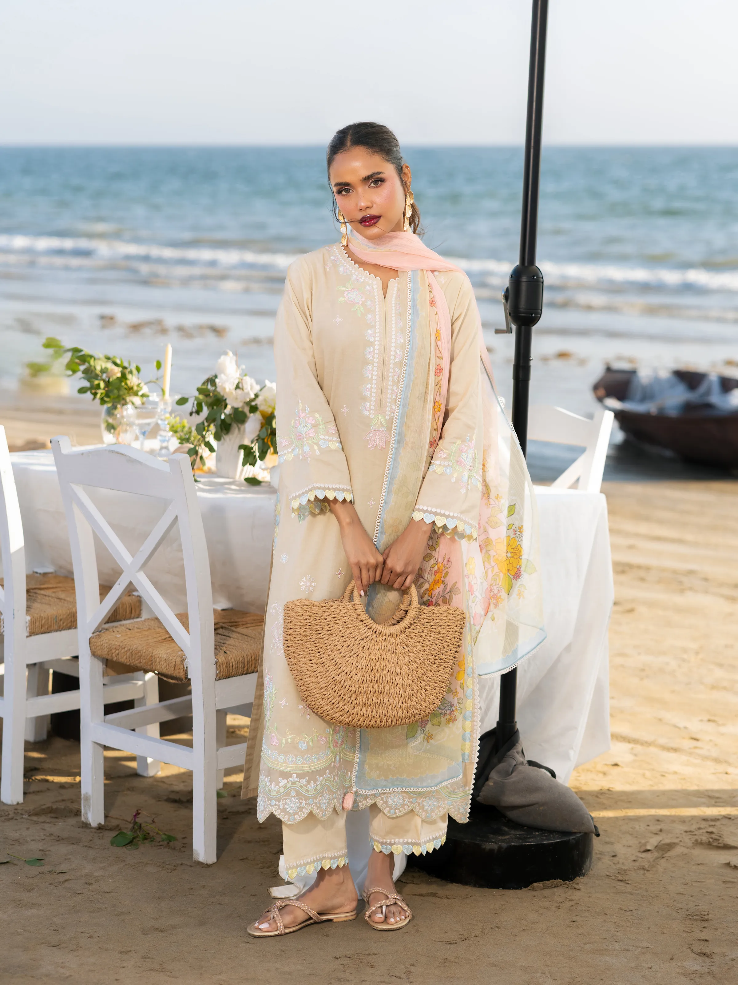 Embroidered Cambric Suit - EWU6V2-33446-3P