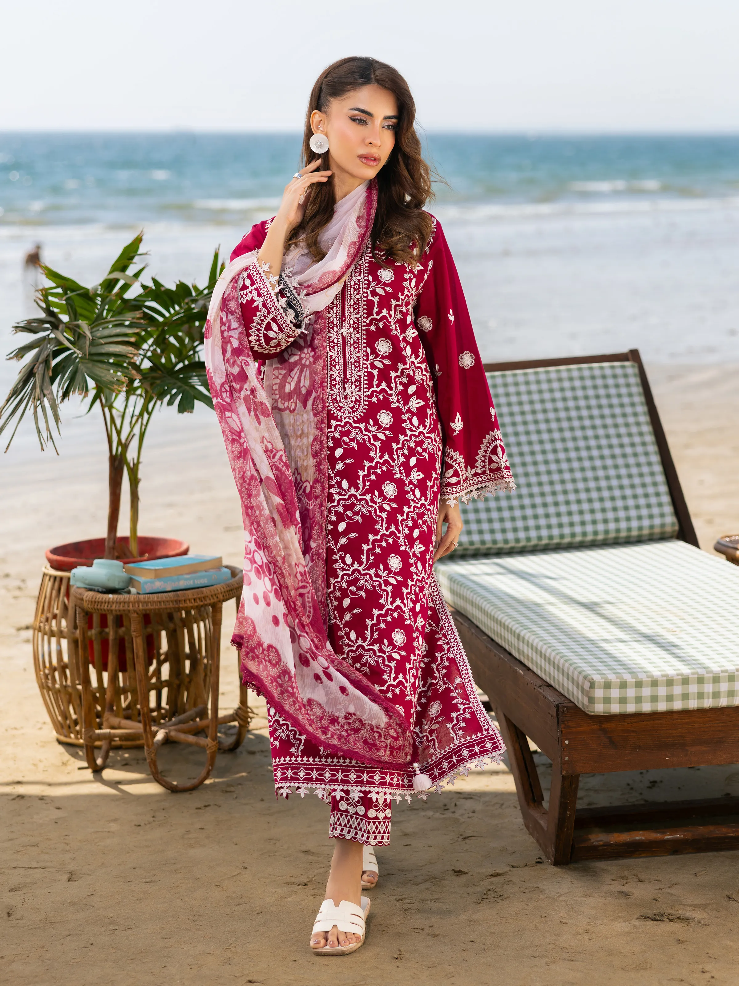 Embroidered Cambric Suit - EWU6V2-33452-3P
