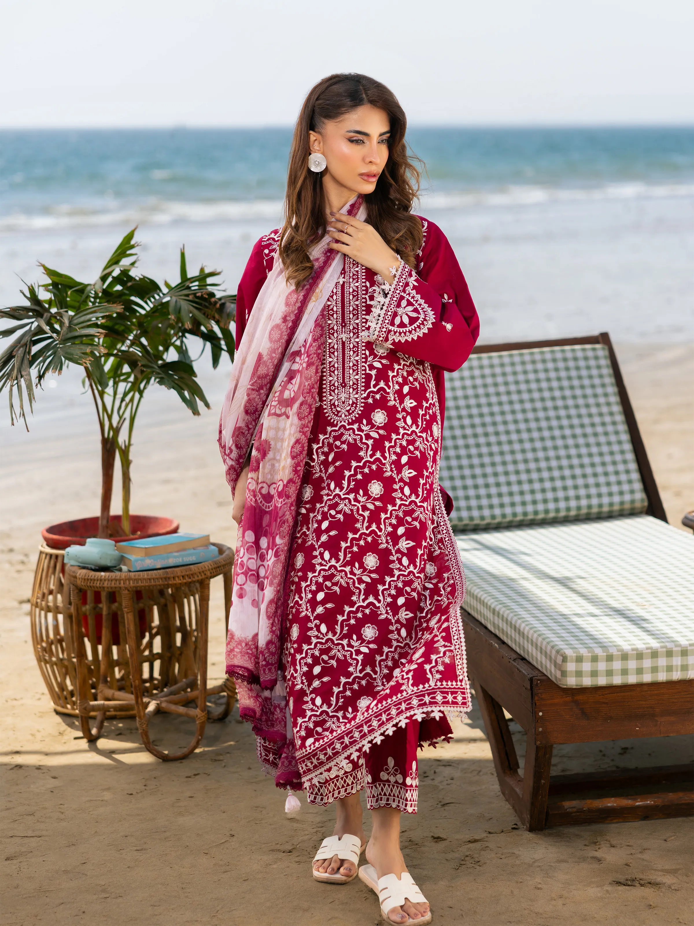 Embroidered Cambric Suit - EWU6V2-33452-3P - Image 6